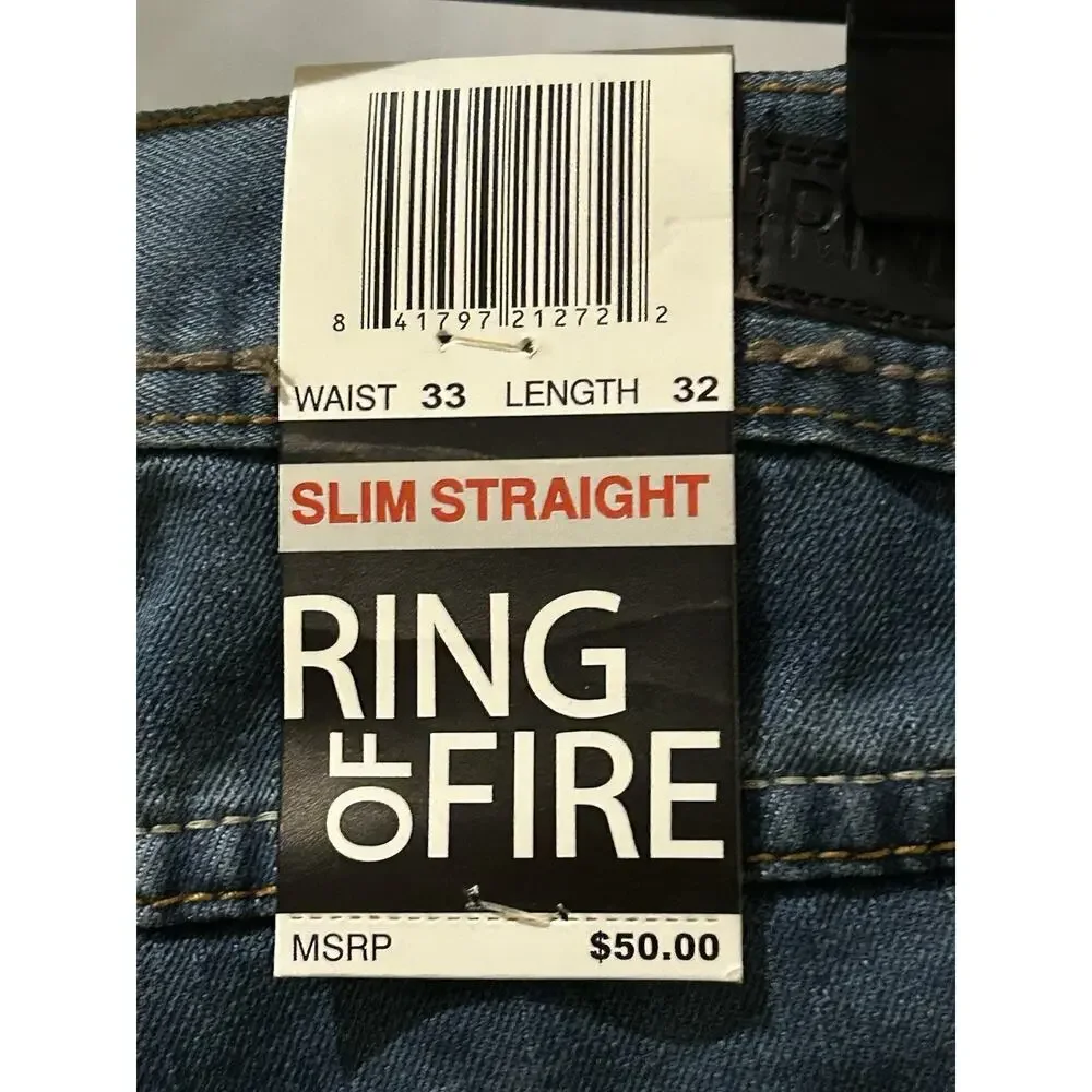 NWT Ring of Fire Slim Straight Denim Jeans 33 x 32